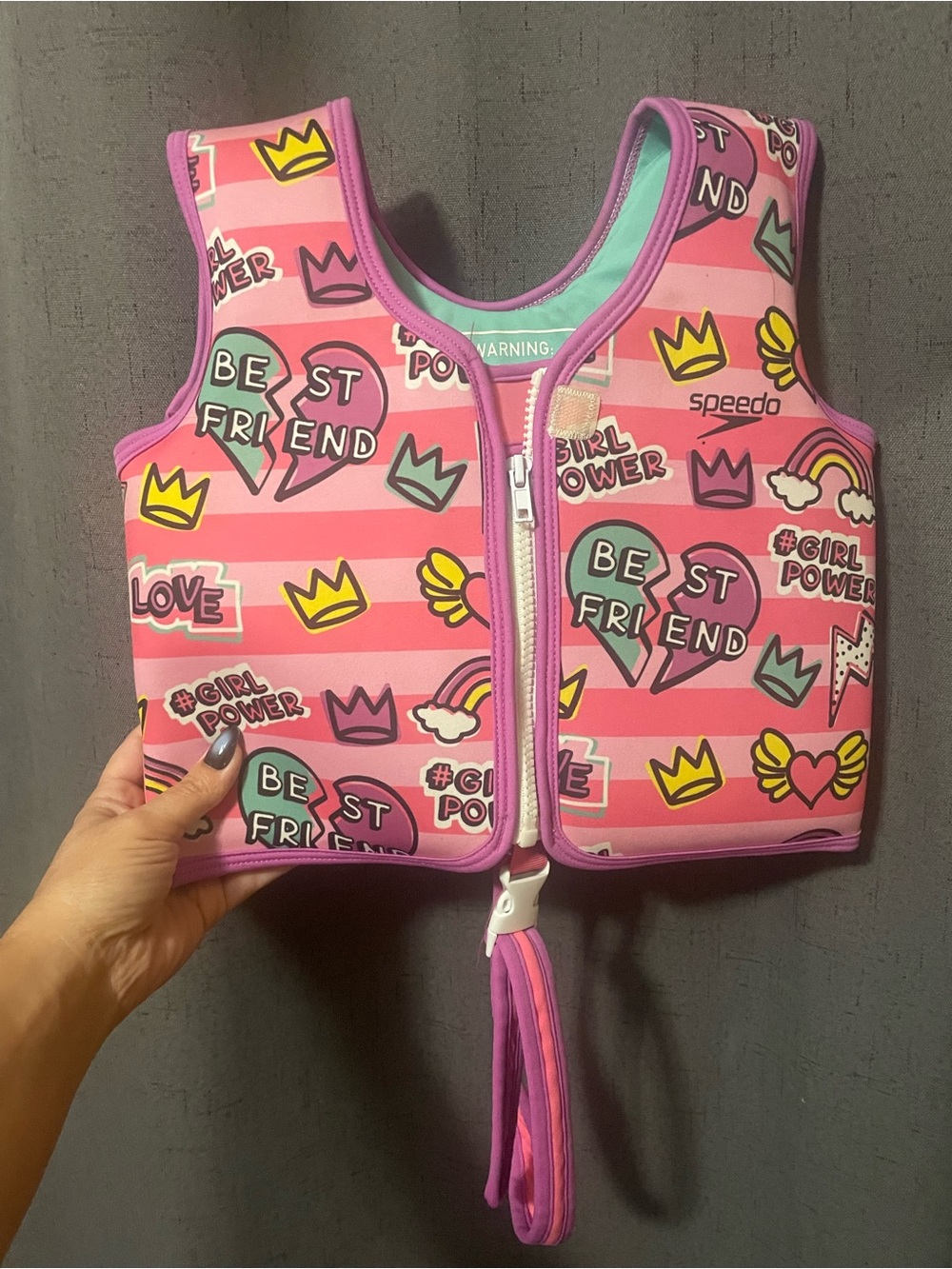 Speedo Pink and Mint Girls' Graphic Swim Vest 4-6T